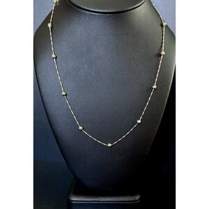 DaneCraft 925 Sterling Gold Bead Station Necklace 20" Satellite Chain